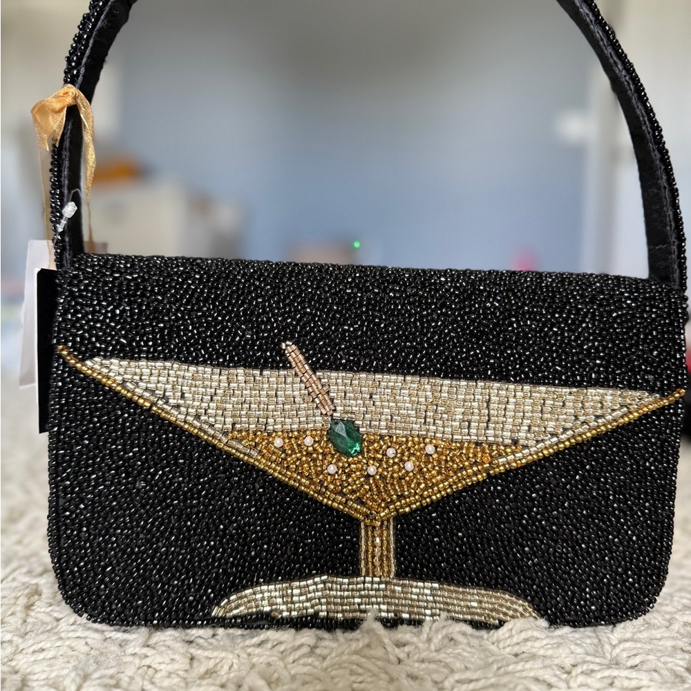 Elegant Black Beaded Martini Bag
